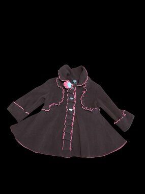 Brown/Pink Fleece Coat w/ Ruffle Details & 3D Rose